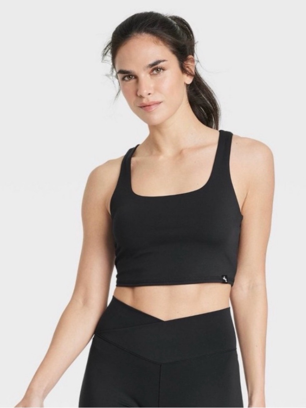 JoyLab Mesh Back Square Neck Sports Bra Top Black